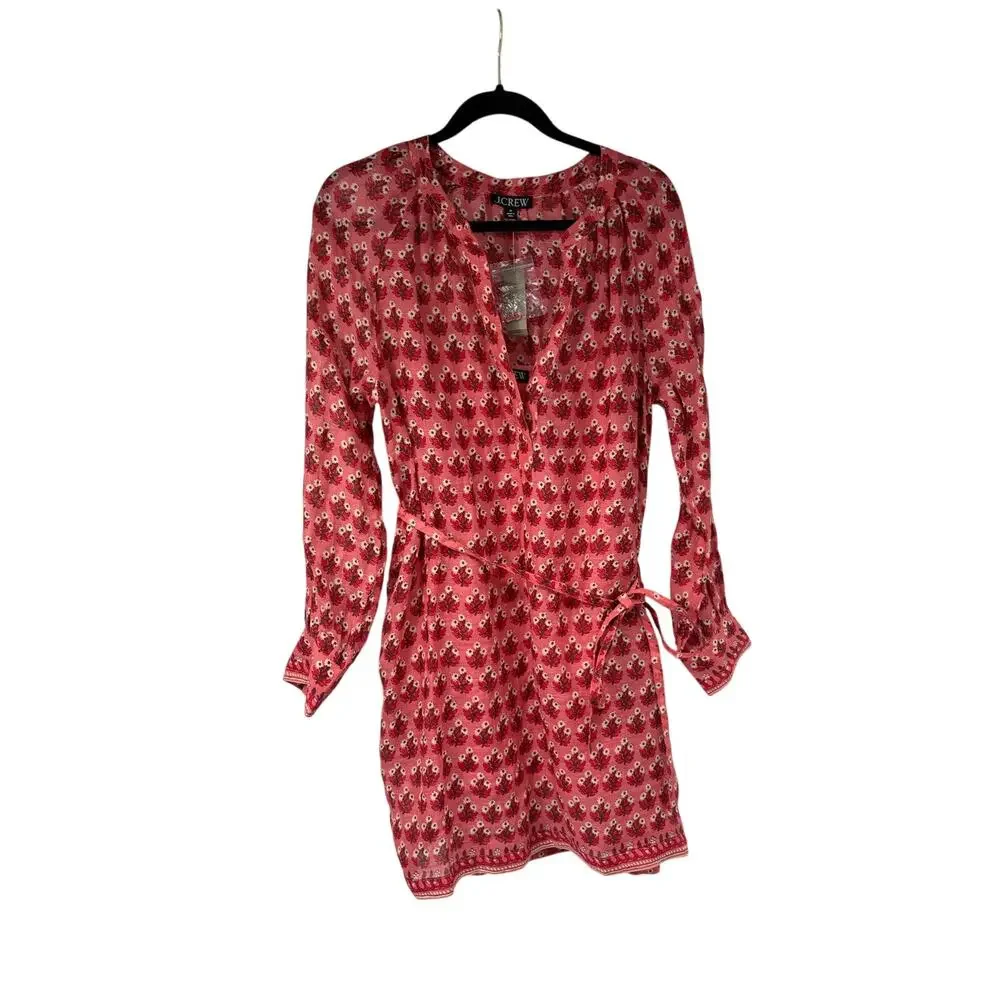 J.Crew Cabana Mini Dress Block-Print Ramie Pink Boho Womens M NWT
